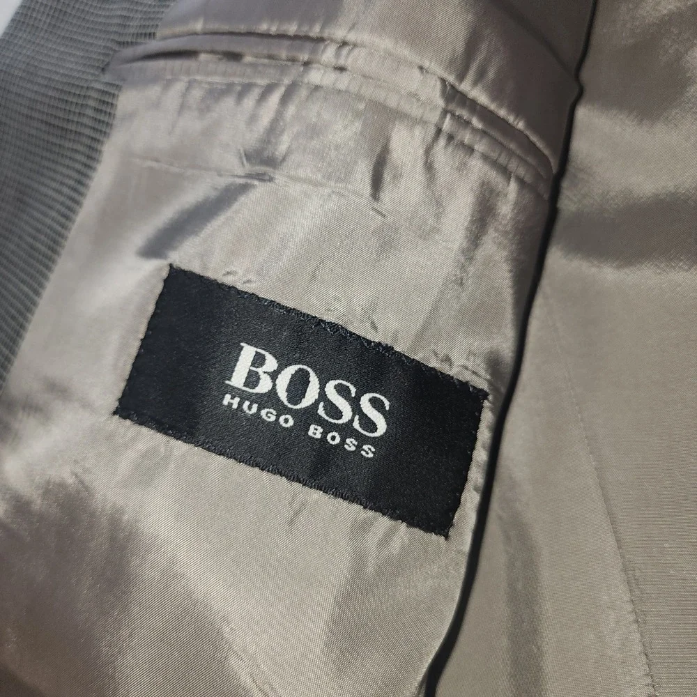 Hugo Boss Einstein Grey Micro Check Wool Blend 3 Button Blazer Mens 46L Classic